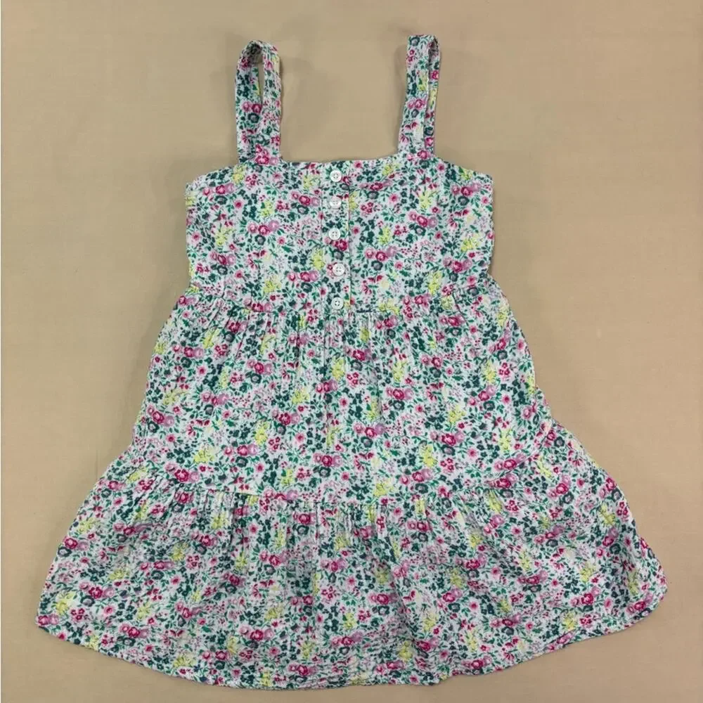 GAP Kids White and Pink Floral Print Sleeveless Cotton Girls Dress Size Small